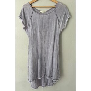 Simisue Womens Linen Blend Frayed High Low Tunic Top OS Lavender Boho Pocket